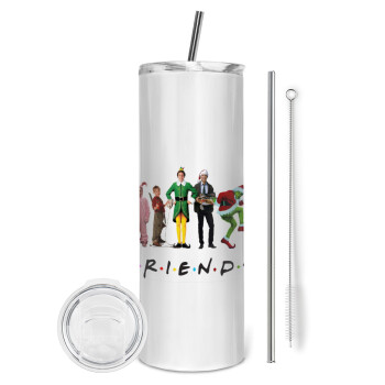 Christmas FRIENDS, Eco friendly stainless steel tumbler 600ml, with metal straw & cleaning brush