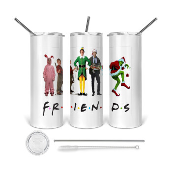 Christmas FRIENDS, Tumbler stainless steel 600ml, with metal straw & cleaning brush