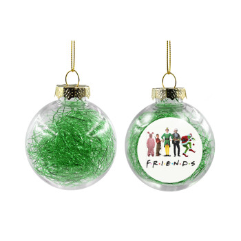 Christmas FRIENDS, Χριστουγεννιάτικη μπάλα δένδρου διάφανη με πράσινο γέμισμα 8cm