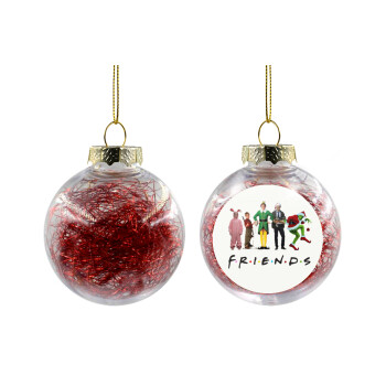 Christmas FRIENDS, Χριστουγεννιάτικη μπάλα δένδρου διάφανη με κόκκινο γέμισμα 8cm