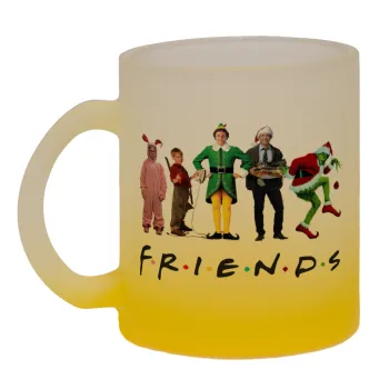 Christmas FRIENDS, Κούπα γυάλινη δίχρωμη με βάση το κίτρινο ματ, 330ml