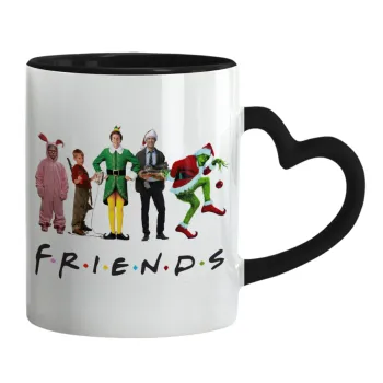 Christmas FRIENDS, Κούπα καρδιά χερούλι μαύρη, κεραμική, 330ml