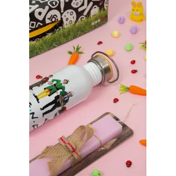 Christmas FRIENDS, Πασχαλινή Λαμπάδα με παγούρι μεταλλικό (620ml, stainless steel) & κερί αρωματικό πλακέ (30cm) (ΡΟΖ)