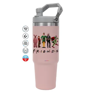 Christmas FRIENDS, ΡΟΖ χρώματος Θερμός Ανοξείδωτο 890ml (30oz) με χερούλι