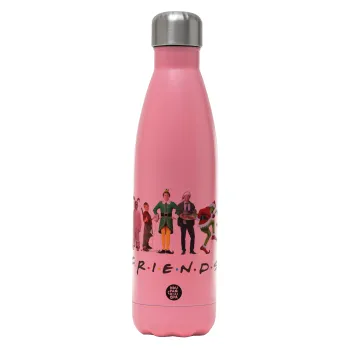 Christmas FRIENDS, Metal mug thermos Pink Mat (Stainless steel), double wall, 500ml