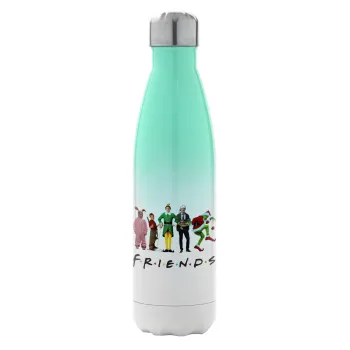Christmas FRIENDS, Μεταλλικό παγούρι θερμός Πράσινο/Λευκό (Stainless steel), διπλού τοιχώματος, 500ml