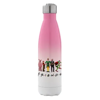 Christmas FRIENDS, Μεταλλικό παγούρι θερμός Ροζ/Λευκό (Stainless steel), διπλού τοιχώματος, 500ml