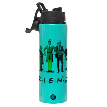 Christmas FRIENDS, Μεταλλικό παγούρι νερού με καπάκι ασφαλείας, αλουμινίου 850ml