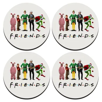 Christmas FRIENDS, ΣΕΤ 4 Σουβέρ ξύλινα στρογγυλά (9cm)