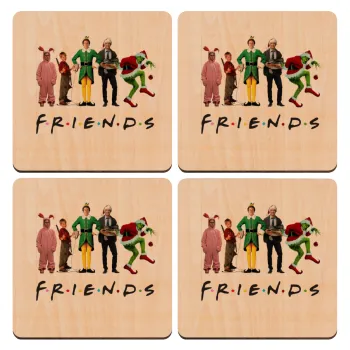 Christmas FRIENDS, ΣΕΤ x4 Σουβέρ ξύλινα τετράγωνα plywood (9cm)