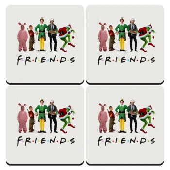 Christmas FRIENDS, ΣΕΤ 4 Σουβέρ ξύλινα τετράγωνα (9cm)