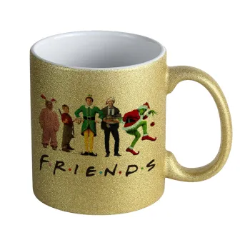 Christmas FRIENDS, Κούπα Χρυσή Glitter που γυαλίζει, κεραμική, 330ml