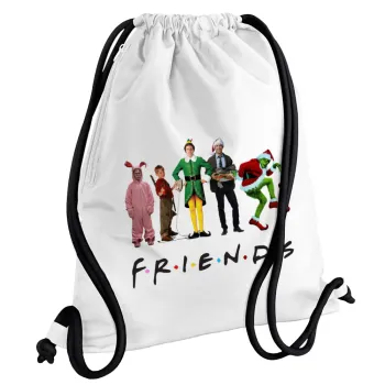 Christmas FRIENDS, Backpack pouch GYMBAG white, with pocket (40x48cm) & thick cords