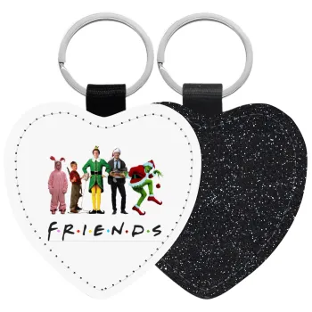 Christmas FRIENDS, Μπρελόκ PU δερμάτινο glitter καρδιά ΜΑΥΡΟ