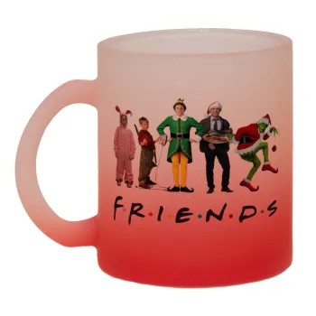 Christmas FRIENDS, Κούπα γυάλινη δίχρωμη με βάση το κόκκινο ματ, 330ml