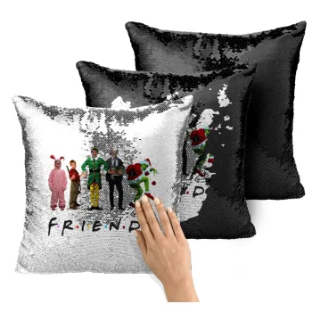 Christmas FRIENDS, Μαξιλάρι καναπέ Μαγικό Μαύρο με πούλιες 40x40cm περιέχεται το γέμισμα