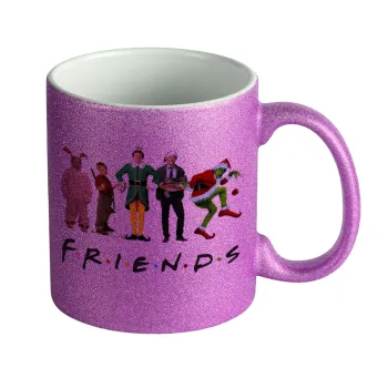 Christmas FRIENDS, Κούπα Μωβ Glitter που γυαλίζει, κεραμική, 330ml
