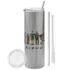 Tumbler ποτήρι θερμό Ασημένιο από ανοξείδωτο ατσάλι 600ml, με μεταλλικό καλαμάκι & βούρτσα καθαρισμού