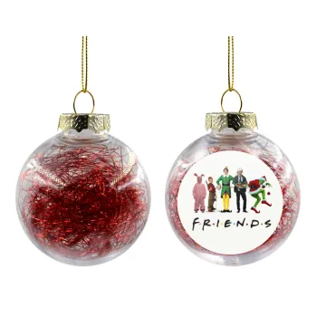 Christmas FRIENDS, Στολίδι Χριστουγεννιάτικη μπάλα δένδρου διάφανη με κόκκινο γέμισμα 8cm