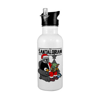 Star Wars Santalorian, White water bottle with straw, stainless steel 600ml