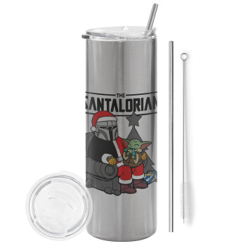 Star Wars Santalorian, Eco friendly stainless steel Silver tumbler 600ml, with metal straw & cleaning brush