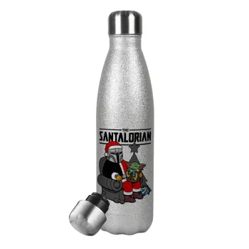 Star Wars Santalorian, Μεταλλικό παγούρι θερμός Glitter Aσημένιο (Stainless steel), διπλού τοιχώματος, 500ml