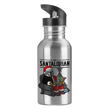 Star Wars Santalorian, Water bottle Silver with straw, stainless steel 600ml