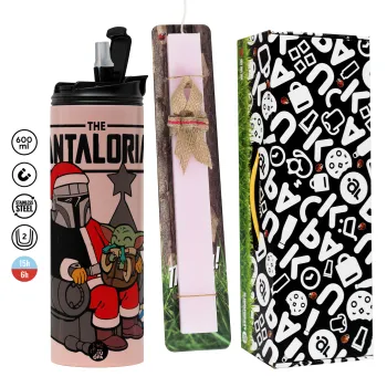 Star Wars Santalorian, Πασχαλινή Λαμπάδα με  ΡΟΖ Travel Tumbler θερμό (600ml, BPA free) & κερί αρωματικό πλακέ (30cm) (ΡΟΖ)