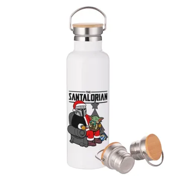 Star Wars Santalorian, Stainless steel White with wooden lid (bamboo), double wall, 750ml