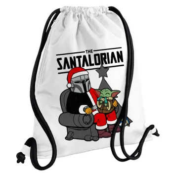 Star Wars Santalorian, Τσάντα πλάτης πουγκί GYMBAG λευκή, με τσέπη (40x48cm) & χονδρά κορδόνια