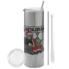 Tumbler ποτήρι θερμό Ασημένιο από ανοξείδωτο ατσάλι 600ml, με μεταλλικό καλαμάκι & βούρτσα καθαρισμού