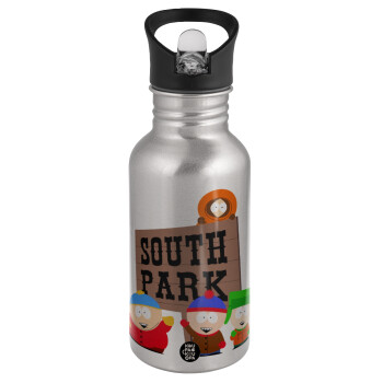 South Park, Water bottle Silver with straw, stainless steel 500ml