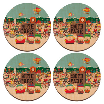 South Park, ΣΕΤ x4 Σουβέρ ξύλινα στρογγυλά plywood (9cm)