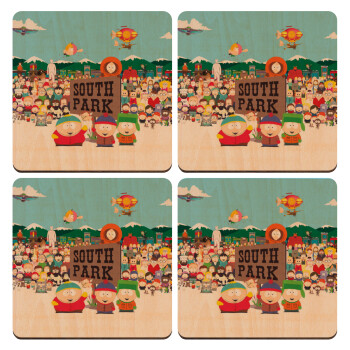 South Park, ΣΕΤ x4 Σουβέρ ξύλινα τετράγωνα plywood (9cm)