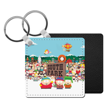 South Park, Μπρελόκ Δερματίνη, τετράγωνο ΜΑΥΡΟ (5x5cm)