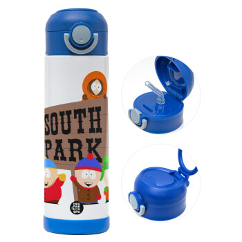 South Park, Children's hot water bottle, stainless steel, with safety straw, BLUE (500ml)