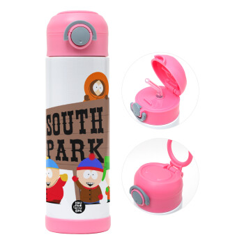 South Park, Παιδικό παγούρι θερμό, ανοξείδωτο, με καλαμάκι ασφαλείας, ΡΟΖ (500ml)