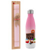 Easter Set, Metallic pink/white (Stainless steel) thermos, double-walled, 500ml & aromatic flat Easter candle (30cm) (PINK)