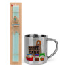 Easter Set, metallic thermal cup (300ml) & aromatic flat Easter candle (30cm) (TURQUOISE)
