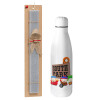 Easter Set, metallic stainless thermos bottle (500ml) & scented flat Easter candle (30cm) (GRAY)
