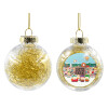 Transparent Christmas tree ball ornament with gold filling 8cm