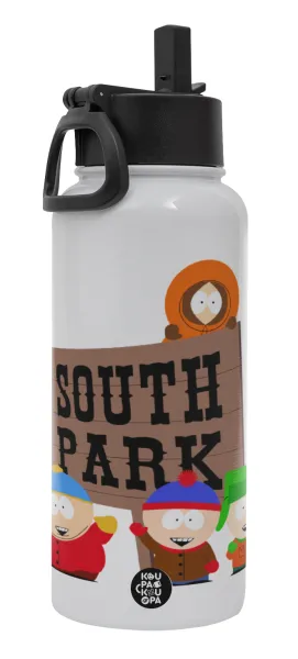 South Park — Μεταλλικό παγούρι θερμός Λευκό με καλαμάκι και χερούλι (Stainless steel), διπλού τοιχώματος, 950ml