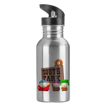 South Park, Water bottle Silver with straw, stainless steel 600ml