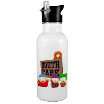 South Park, White water bottle with straw, stainless steel 600ml
