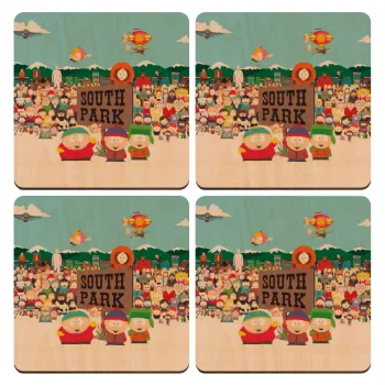 South Park, ΣΕΤ x4 Σουβέρ ξύλινα τετράγωνα plywood (9cm)