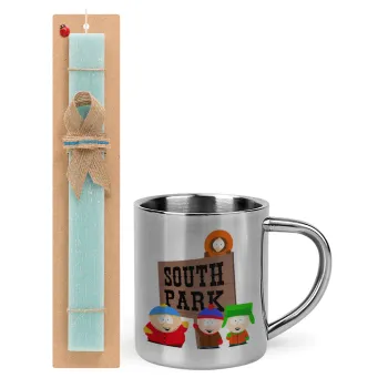 South Park, Easter Set, metallic thermal cup (300ml) & aromatic flat Easter candle (30cm) (TURQUOISE)