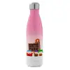 Μεταλλικό παγούρι θερμός Ροζ/Λευκό (Stainless steel), διπλού τοιχώματος, 500ml