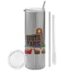 Tumbler ποτήρι θερμό Ασημένιο από ανοξείδωτο ατσάλι 600ml, με μεταλλικό καλαμάκι & βούρτσα καθαρισμού