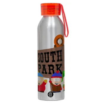 South Park, Αλουμινένιο Αθλητικό Μπουκάλι 650ml – Ασημί με Κόκκινο Καπάκι και Λουράκι Σιλικόνης