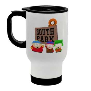 South Park, Stainless steel travel mug with lid, double wall white 450ml